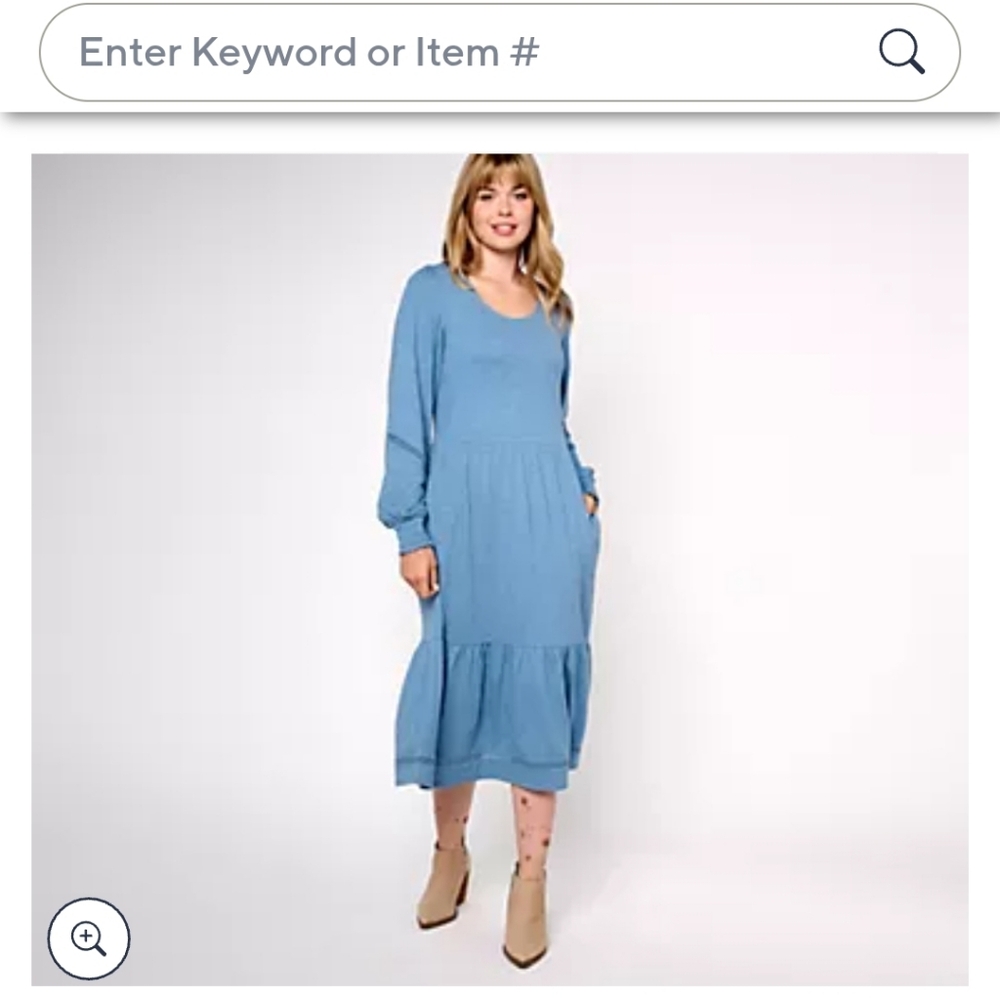Long Sleeve Cotton/Linen Blend Tiered Midi Dress